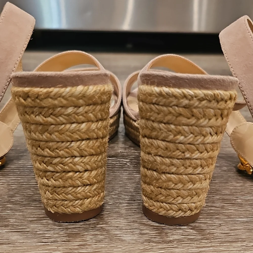[NEW] Stuart Weitzman Beige Pink Espadrille Wedge Heeled Sandals Zuzu Buckle - Picture 7 of 10